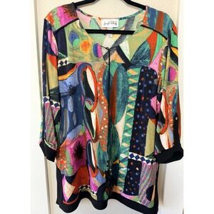 Joseph Ribkoff Abstract Tunic Top SZ 14 Modern Artsy Boho Quality